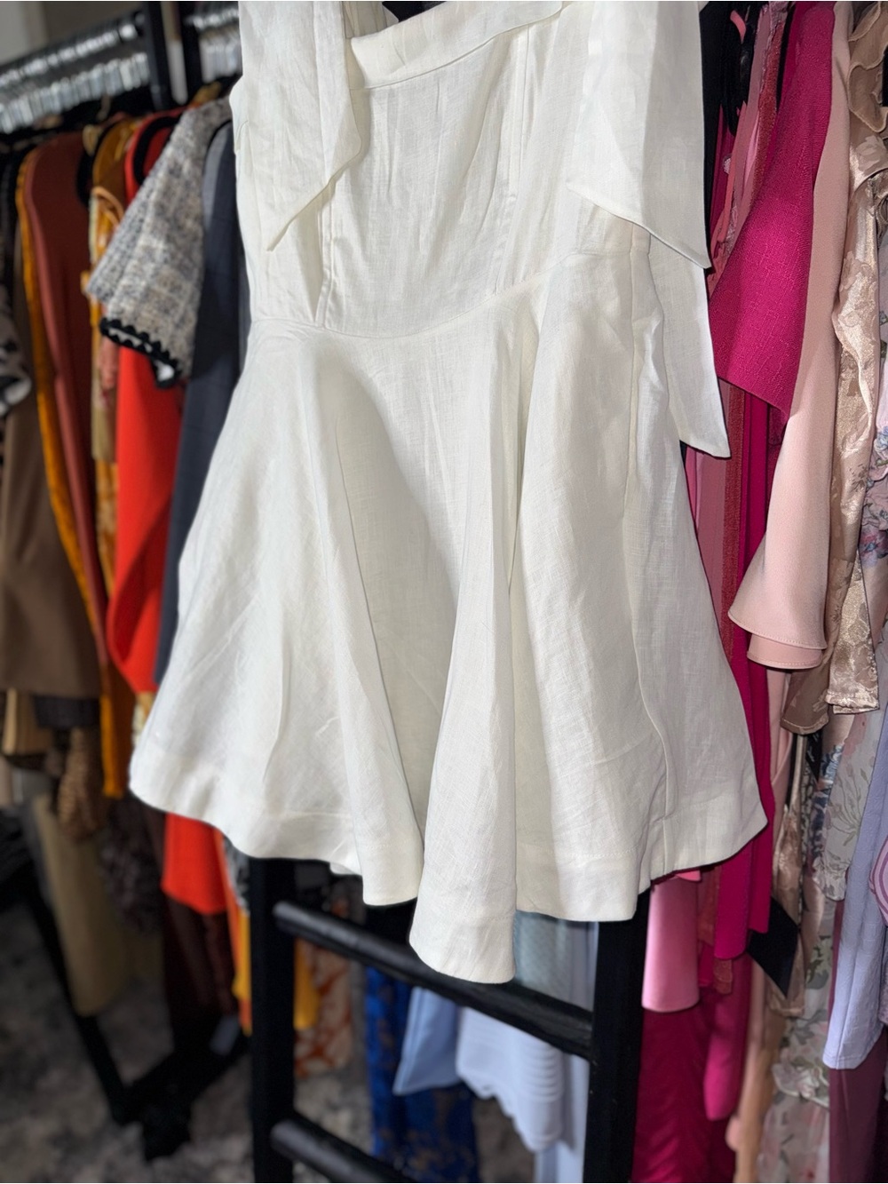 Dissh Aisle White Linen Bow Strap Mini Dress 100% Linen US 6 EUC - Picture 8 of 13